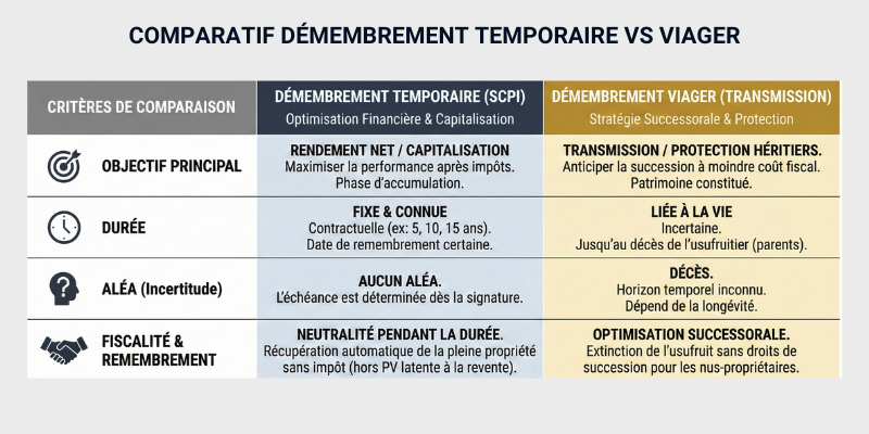 COMPARATIF DÉMEMBREMENT TEMPORAIRE VS VIAGER